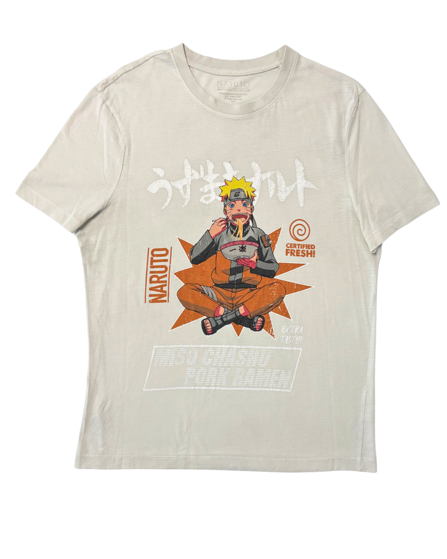 Naruto Shippuden Ramen Eating Beige Anime Graphic T-Shirt - XXL