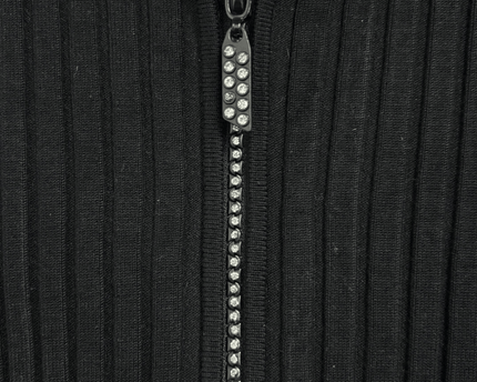 Belldini Black Ribbed Rhinestone Zipper Cardigan