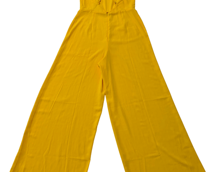 Forever 21 Mustard Yellow Halter Wide Leg Criss Cross Back Jumpsuit