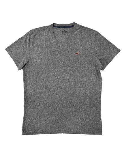 Hollister Heather Grey Slim Fit V-Neck Logo T-Shirt - M