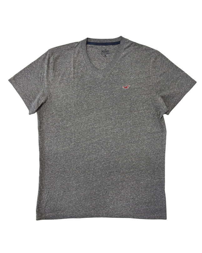 Hollister Heather Grey Slim Fit V-Neck Logo T-Shirt - M