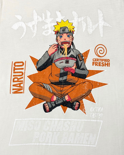 Naruto Shippuden Ramen Eating Beige Anime Graphic T-Shirt - XXL