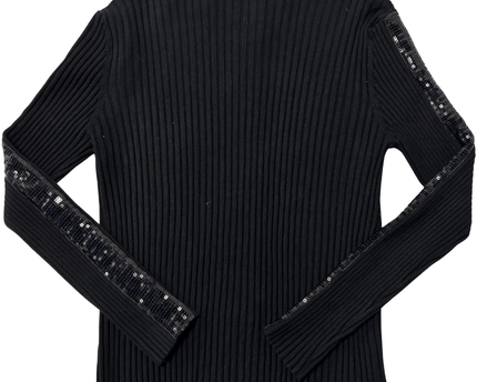 Black Ribbed Sequin Detail Zip-Up Cardigan
