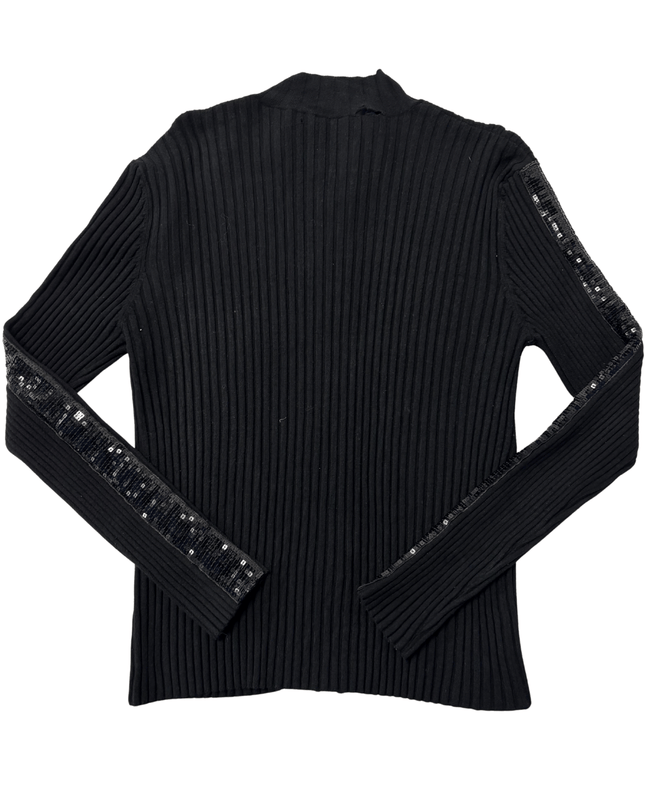 Black Ribbed Sequin Detail Zip-Up Cardigan