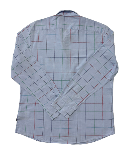 Nautica Slim Fit Light Blue Multi-Color Windowpane Check Shirt - L