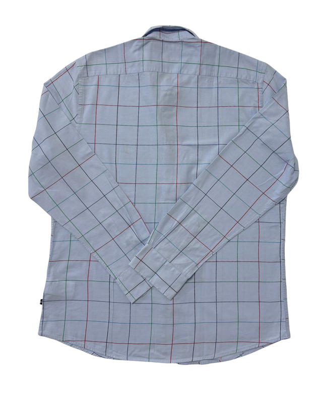 Nautica Slim Fit Light Blue Multi-Color Windowpane Check Shirt - L
