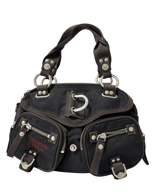 George Gina & Lucy Y2K Black Multi-Pocket Utility Mini Satchel Handbag