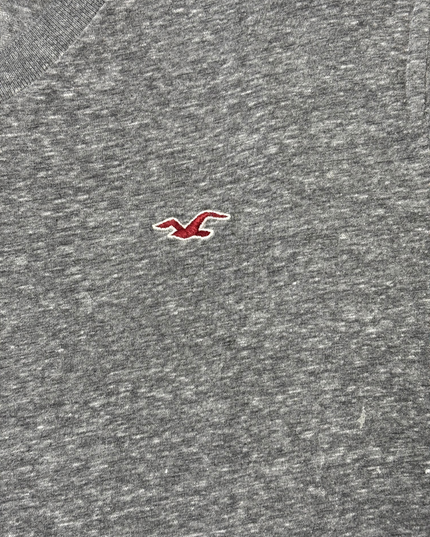 Hollister Heather Grey Slim Fit V-Neck Logo T-Shirt - M