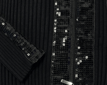Black Ribbed Sequin Detail Zip-Up Cardigan
