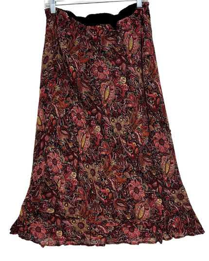 Style & Co. Paisley Boho Floral Ruffle Hem Midi Skirt - L | Waist: 32"
