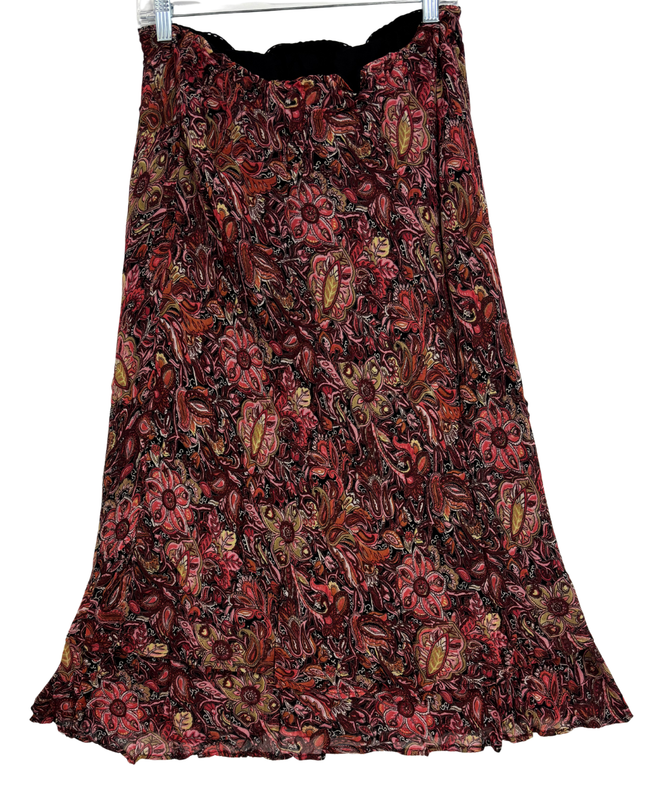 Style & Co. Paisley Boho Floral Ruffle Hem Midi Skirt - L | Waist: 32"