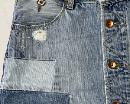 Blue Blood Y2K Vintage Patchwork Denim A-Line Mini Skirt