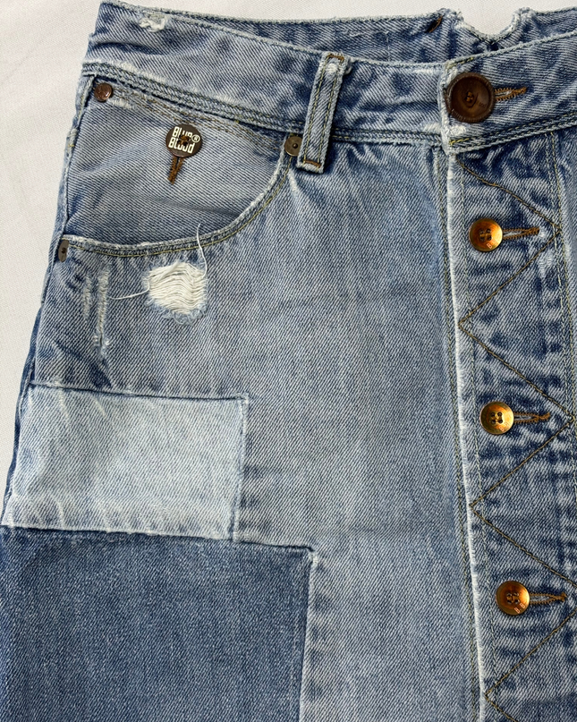 Blue Blood Y2K Vintage Patchwork Denim A-Line Mini Skirt