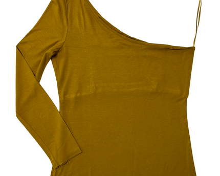 MNG Casual Mustard One-Shoulder Asymmetric Long Sleeve Top - XS