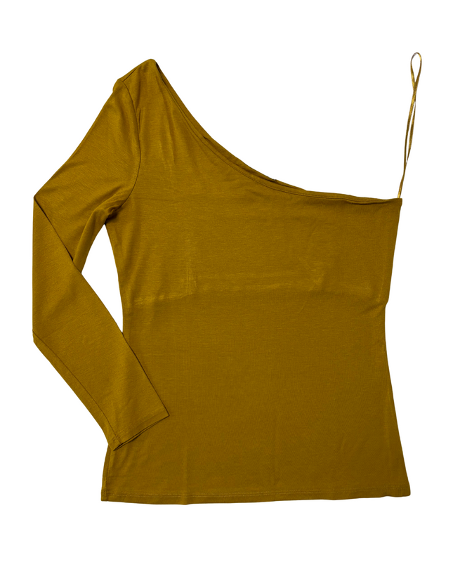 MNG Casual Mustard One-Shoulder Asymmetric Long Sleeve Top - XS