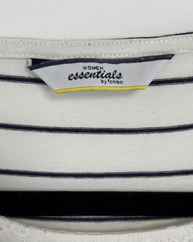 Essentials by Tchibo Striped Lace Detail Short Sleeve Top - S