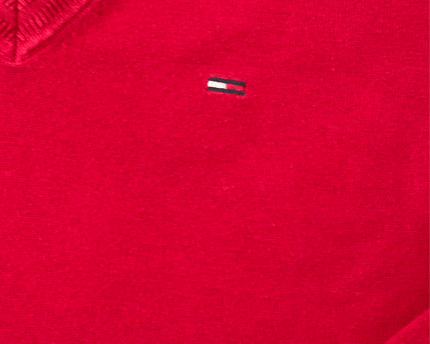 Hilfiger Denim Solid Red V-Neck Long Sleeve Knit Sweater