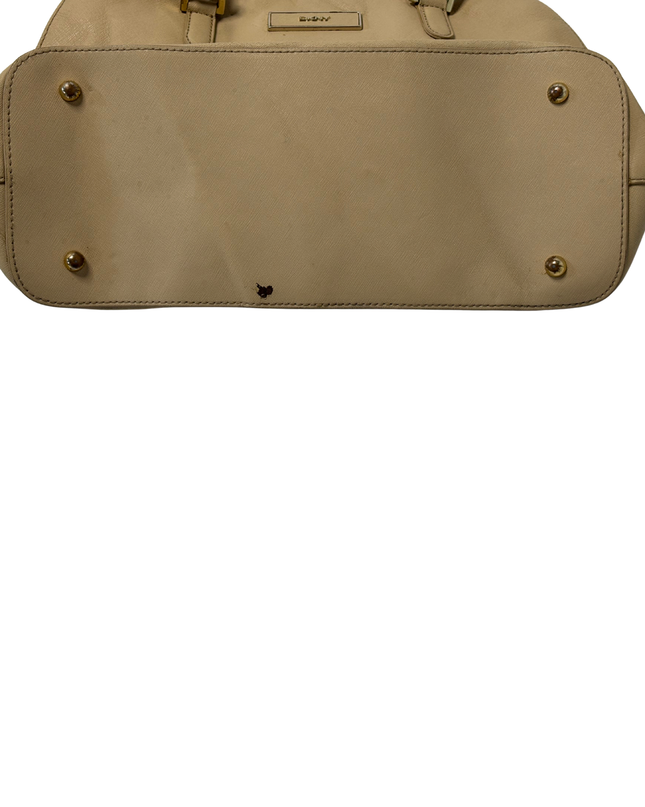 DKNY Beige Nude Saffiano-Style Leather Dome Satchel Handbag