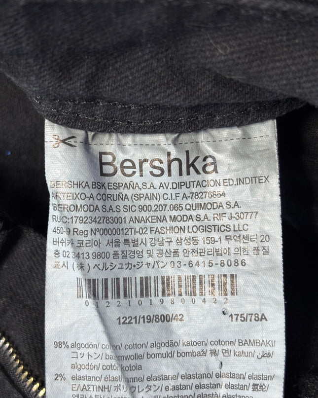 Bershka Black Belted Distressed Denim Mini Skirt
