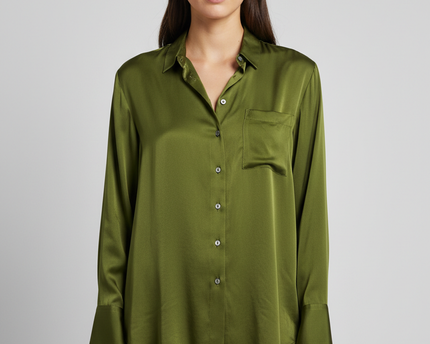 Zara Lime Green Viscose Button-Down Shirt
