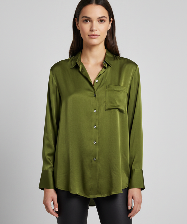 Zara Lime Green Viscose Button-Down Shirt