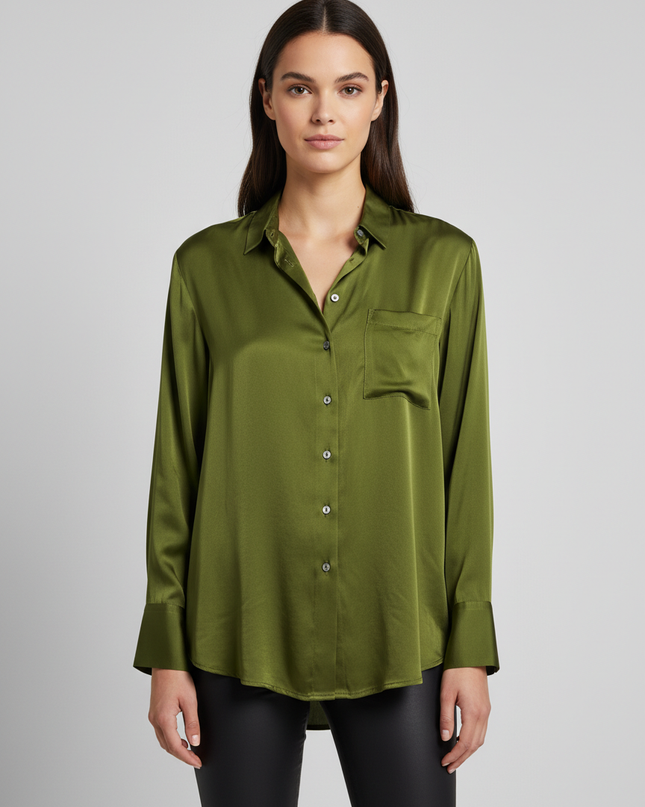 Zara Lime Green Viscose Button-Down Shirt
