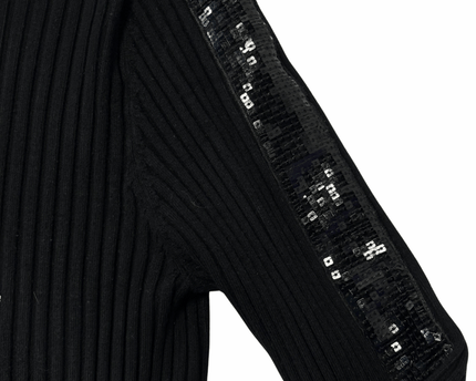 Black Ribbed Sequin Detail Zip-Up Cardigan