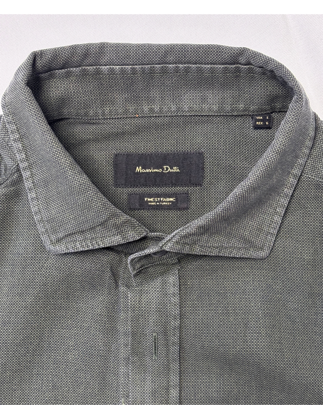 Massimo Dutti Gray Textured Long Sleeve Shirt - L