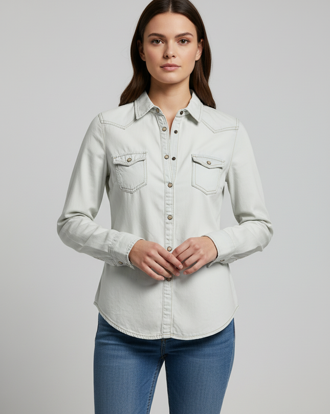 New Look Off-White Western Style Denim Shirt