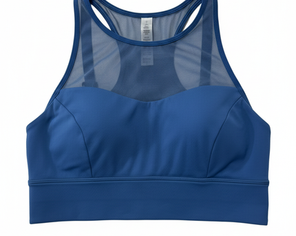 Lululemon Blue Mesh-Panel High-Neck Sports Bra