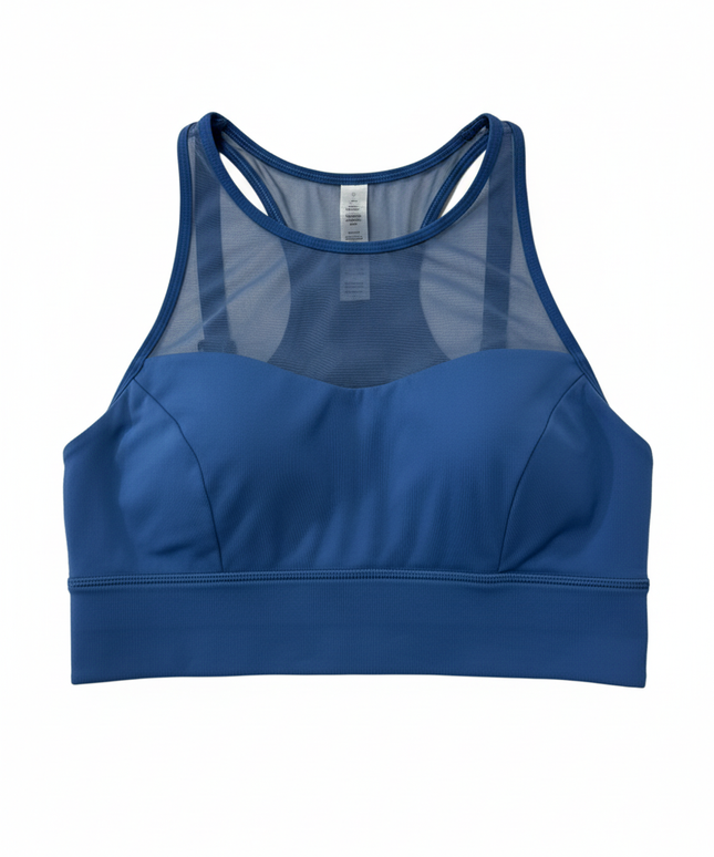 Lululemon Blue Mesh-Panel High-Neck Sports Bra