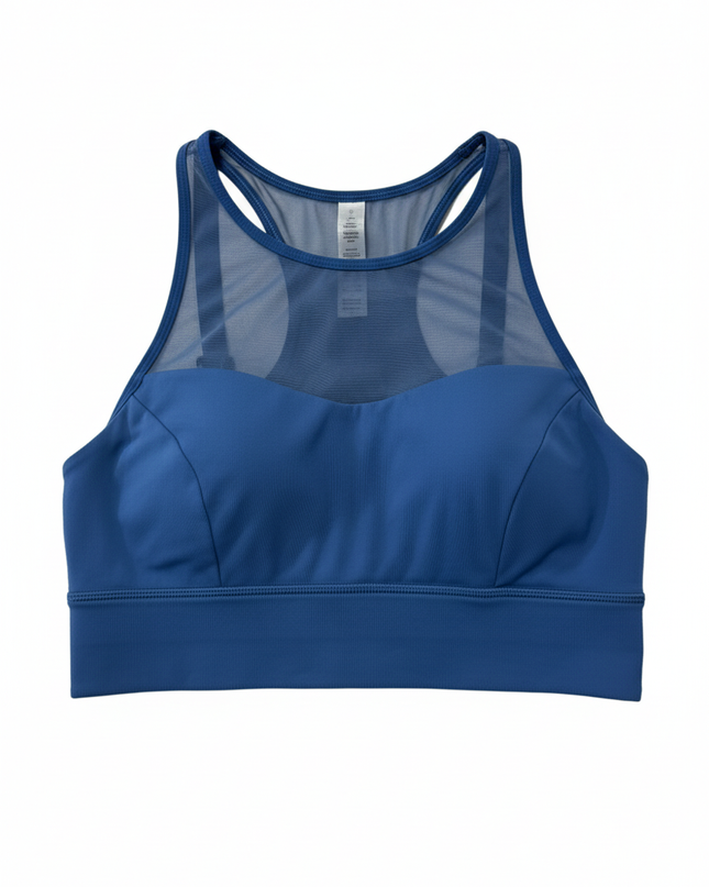 Lululemon Blue Mesh-Panel High-Neck Sports Bra