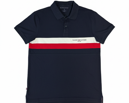 Tommy Hilfiger Navy Blue Colorblock Stripe Polo Shirt