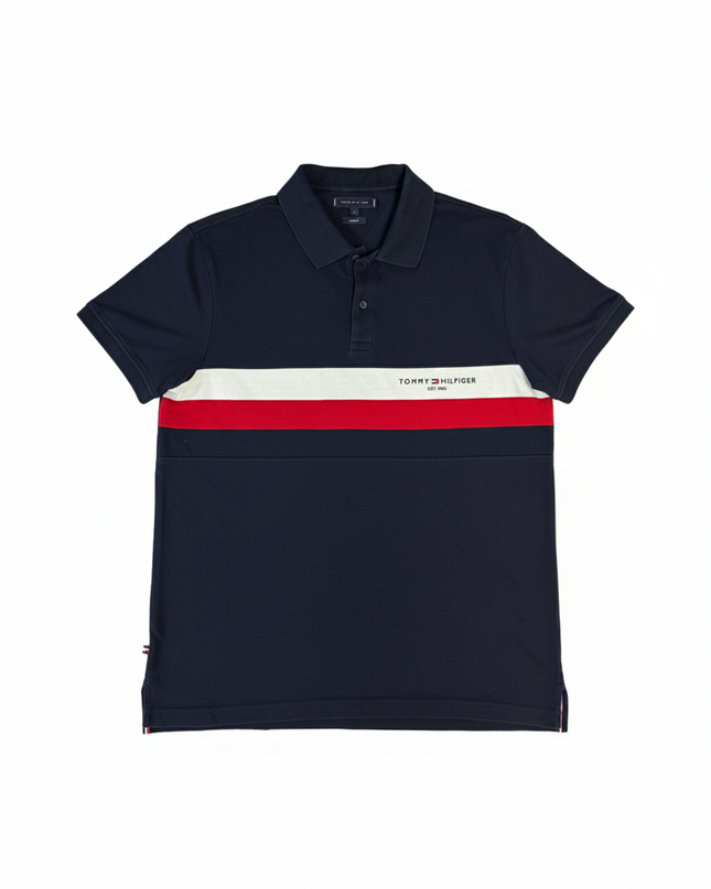 Tommy Hilfiger Navy Blue Colorblock Stripe Polo Shirt