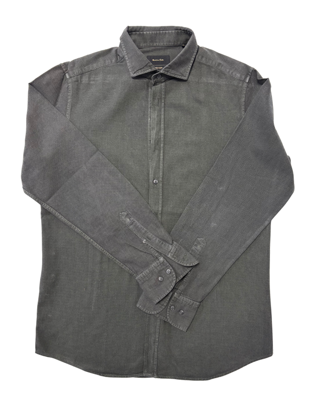 Massimo Dutti Gray Textured Long Sleeve Shirt - L