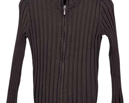 Belldini Ribbed Full Zip Brown Cardigan