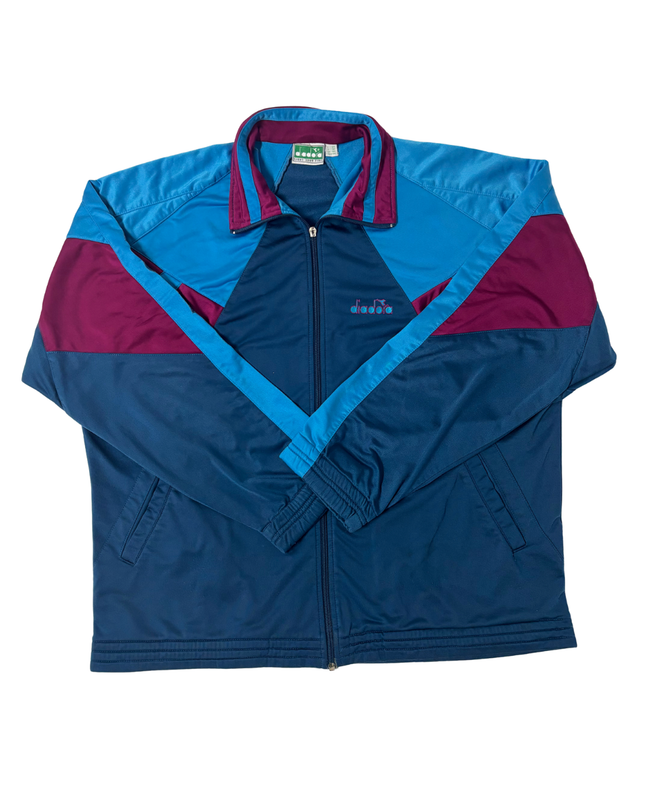 Diadora Tri-Color Navy, Teal & Maroon Track Jacket - XXL