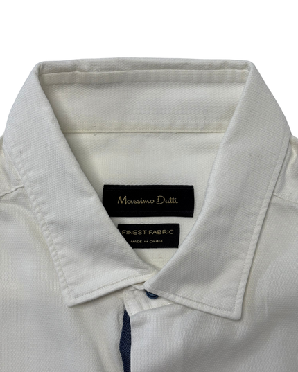 Massimo Dutti Fine Fabric With Navy Trim White Dress Shirt - XL