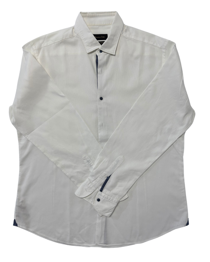 Massimo Dutti Fine Fabric With Navy Trim White Dress Shirt - XL