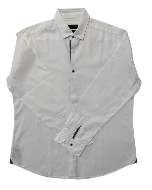 Massimo Dutti Fine Fabric With Navy Trim White Dress Shirt - XL