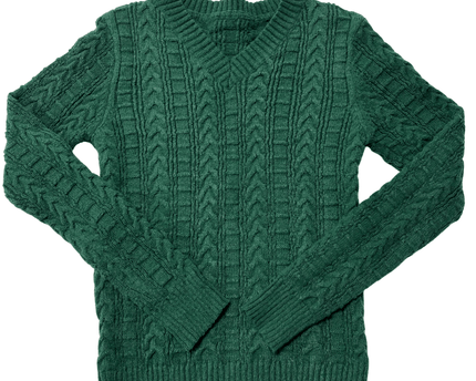 Vintage Forest Green Cable Knit V-Neck Sweater