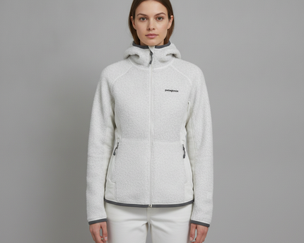 Patagonia White High-Loft Fleece Hooded Jacket