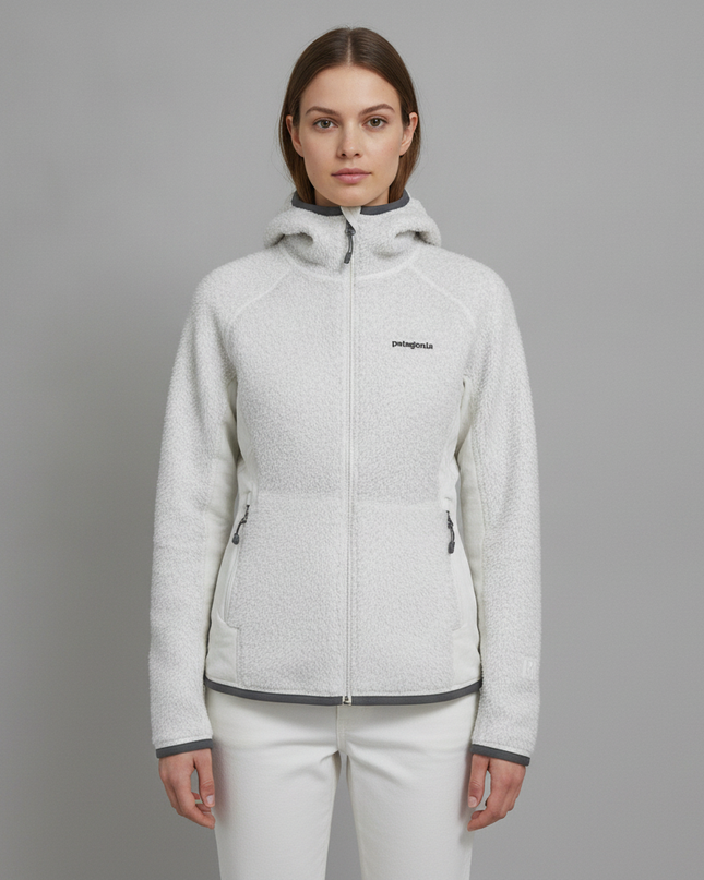 Patagonia White High-Loft Fleece Hooded Jacket
