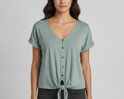 American Eagle Green Soft & Sexy Tie-Front Button Down Top