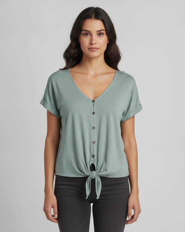 American Eagle Green Soft & Sexy Tie-Front Button Down Top