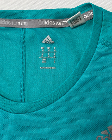 Adidas Running Teal Performance Reflective 3-Stripes T-Shirt