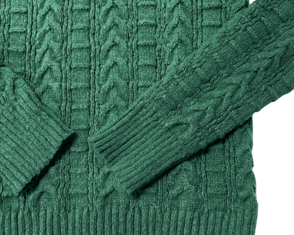 Vintage Forest Green Cable Knit V-Neck Sweater