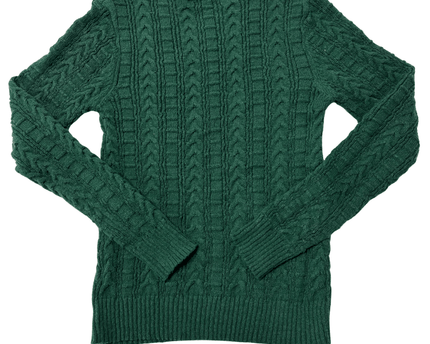 Vintage Forest Green Cable Knit V-Neck Sweater