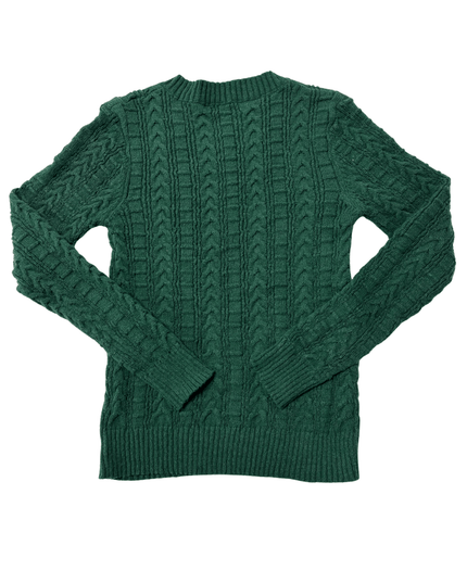 Vintage Forest Green Cable Knit V-Neck Sweater