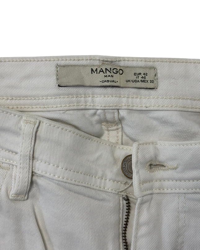 Mango Man White Slim-Fit Denim Shorts - L | Waist: 32"